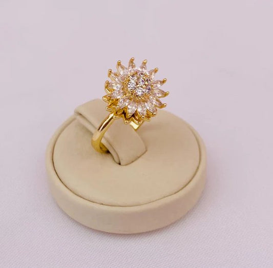 🌻 Anillo Girasol Bañado en ORO de 14K con zircones 🌻 - Nancy Shop